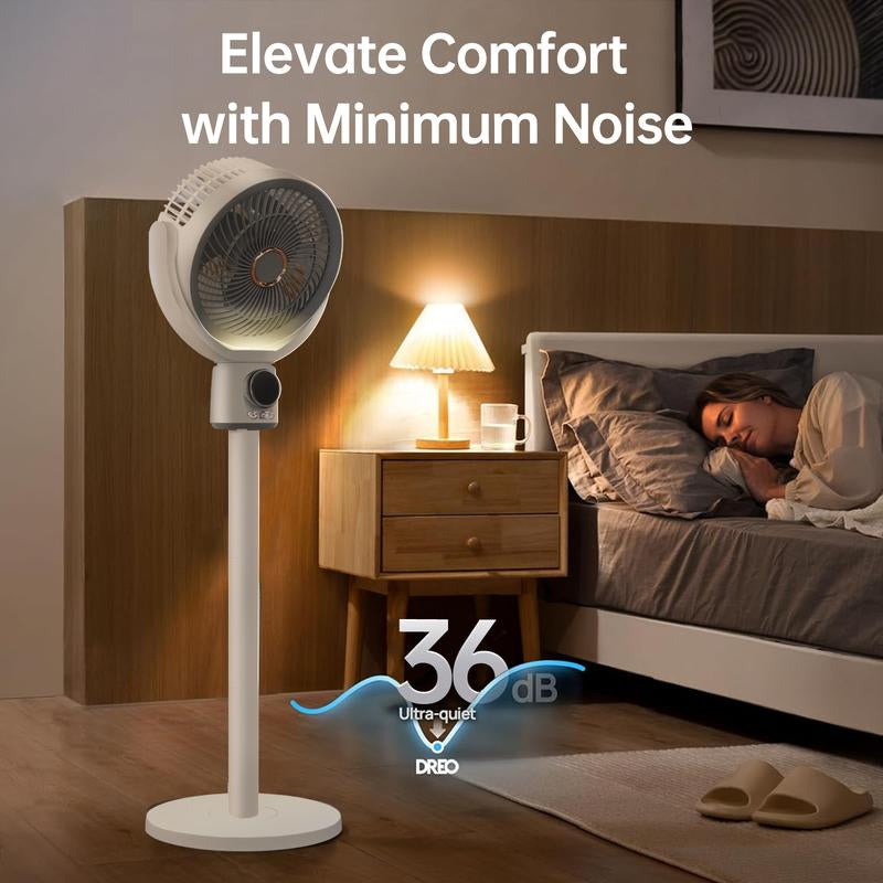 Ormos Floor Fan, 120° Air Circulation Fan, Adjustable Height Vertical Fan, with Remote Control, Natural Wind, USB Charging, 3 Modes, Home, Office, Bedroom, Living Room (White 8000 Ma)