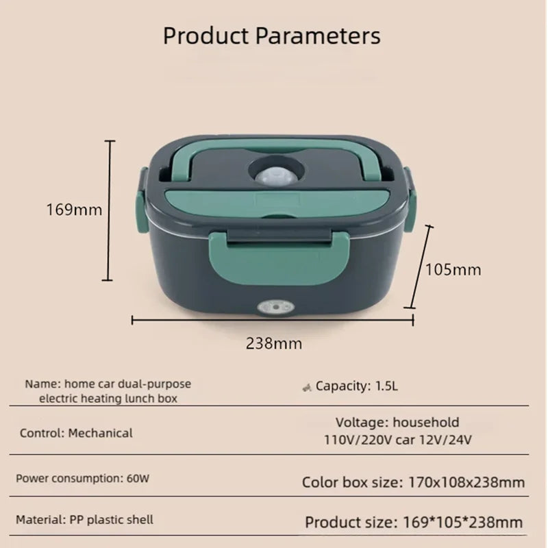 1.5 L 60W Electric Lunch Box Food Warmer Portable Food Heater for Car or Home - Leak Proof, Lunch Heating Microwave for Truckers