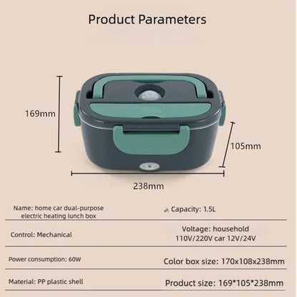 1.5 L 60W Electric Lunch Box Food Warmer Portable Food Heater for Car or Home - Leak Proof, Lunch Heating Microwave for Truckers