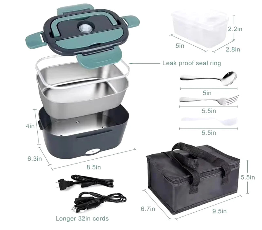 1.5 L 60W Electric Lunch Box Food Warmer Portable Food Heater for Car or Home - Leak Proof, Lunch Heating Microwave for Truckers