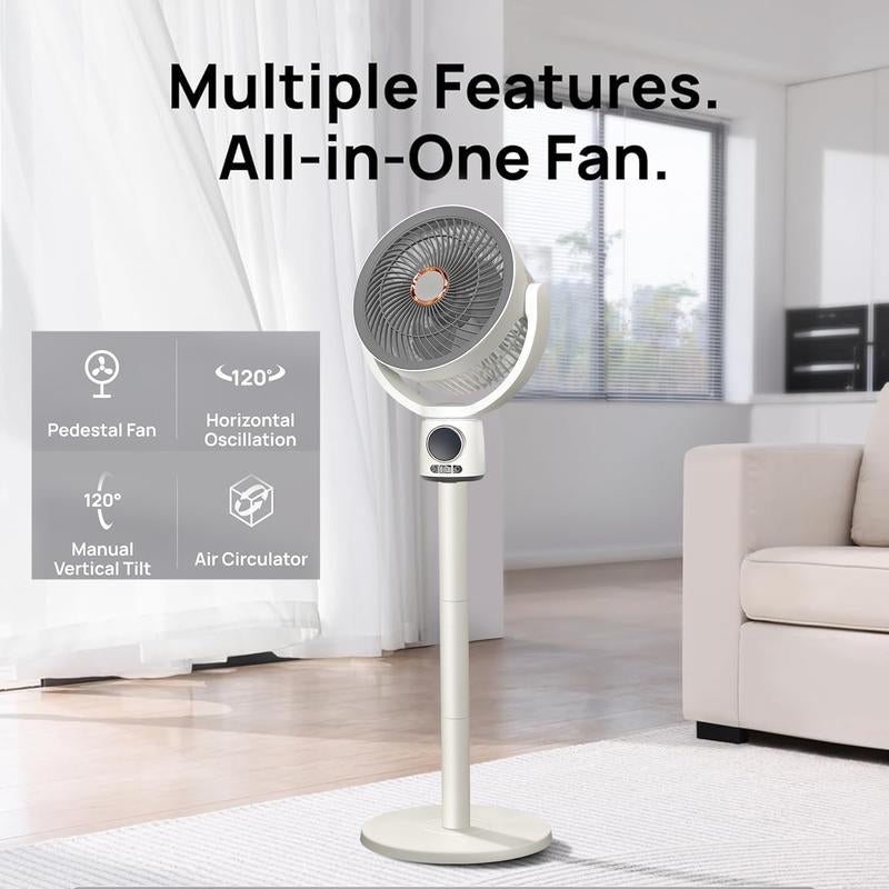 Ormos Floor Fan, 120° Air Circulation Fan, Adjustable Height Vertical Fan, with Remote Control, Natural Wind, USB Charging, 3 Modes, Home, Office, Bedroom, Living Room (White 8000 Ma)