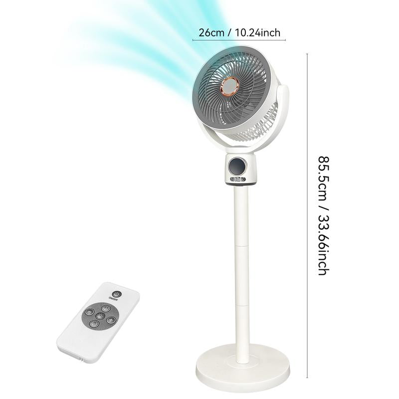 Ormos Floor Fan, 120° Air Circulation Fan, Adjustable Height Vertical Fan, with Remote Control, Natural Wind, USB Charging, 3 Modes, Home, Office, Bedroom, Living Room (White 8000 Ma)