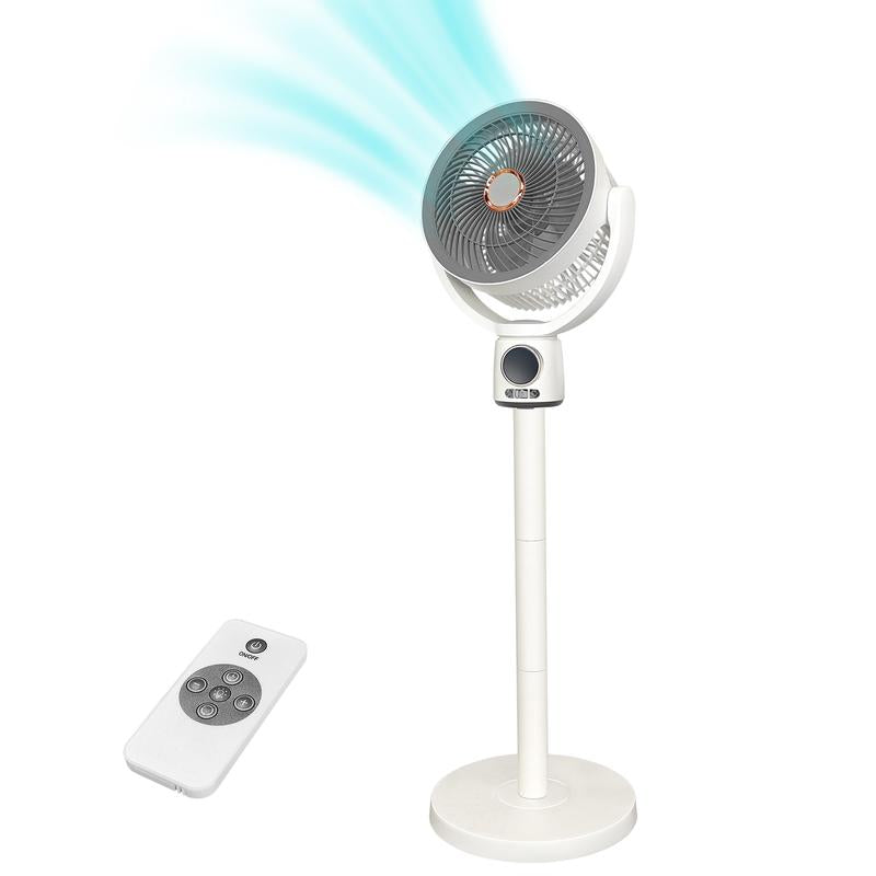 Ormos Floor Fan, 120° Air Circulation Fan, Adjustable Height Vertical Fan, with Remote Control, Natural Wind, USB Charging, 3 Modes, Home, Office, Bedroom, Living Room (White 8000 Ma)