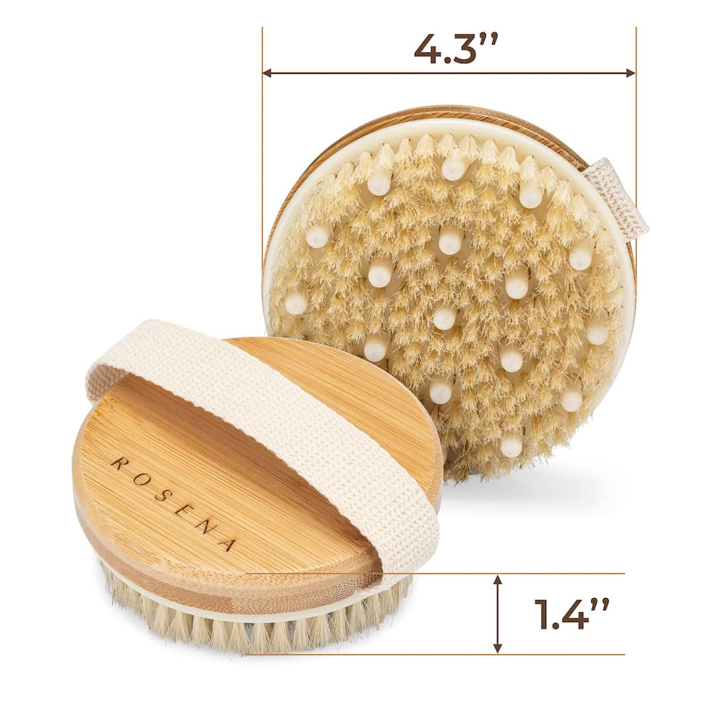 Dry Brushing Body Brush - Best for Exfoliating Dry Skin, Lymphatic Drainage and Cellulite Treatment - Organic Spa Exfoliation and Massage Scrub Brush with Natural Boar Bristles